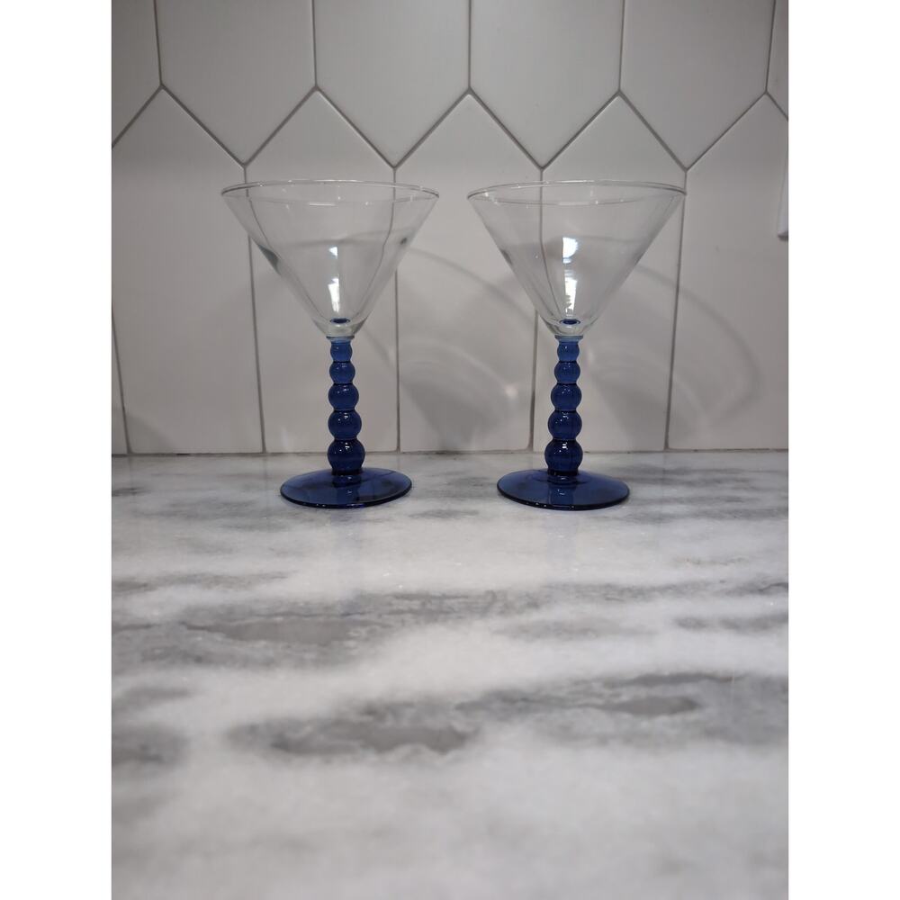 Libbey Metropolis Cobalt Blue Margarita Glasses, Set Of 2, Ball‎ Stem Glassware - Picture 3 of 9